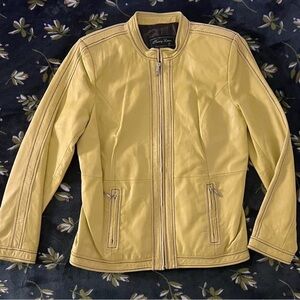 Tommy Lewis Yellow Leather Zip Front Jacket